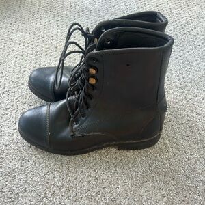 Black Leather Lace-Up Boots